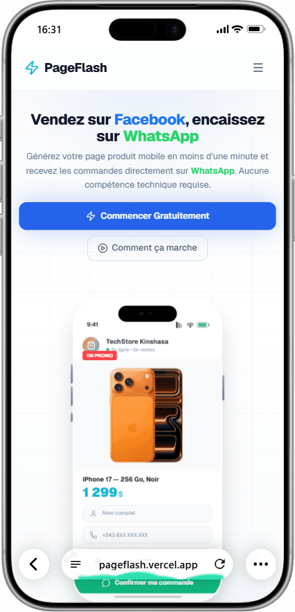 Capture d'écran de la landing page de PageFlash
