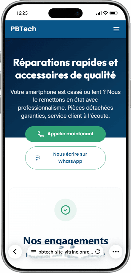 Capture d'écran du site vitrine de PBTech
